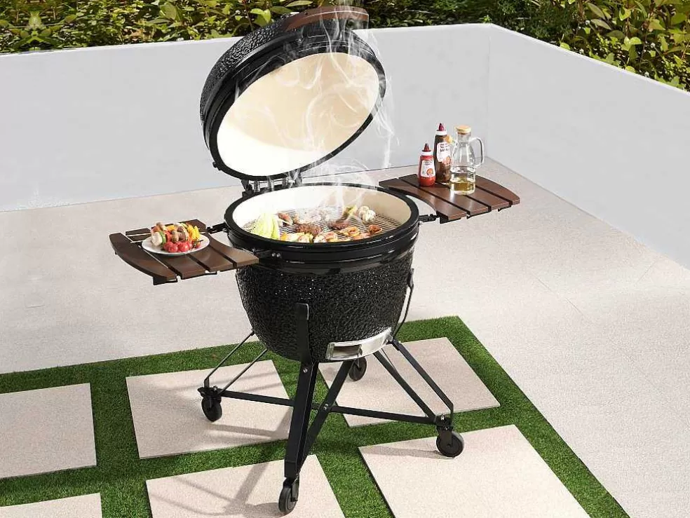 Vente-unique Barbecue Kamado A Carvao Em Ceramica E Bambu 67 X 85 X 120 Cm - Ayumi* Barbecue, Braseiro De Jardim, Plancha