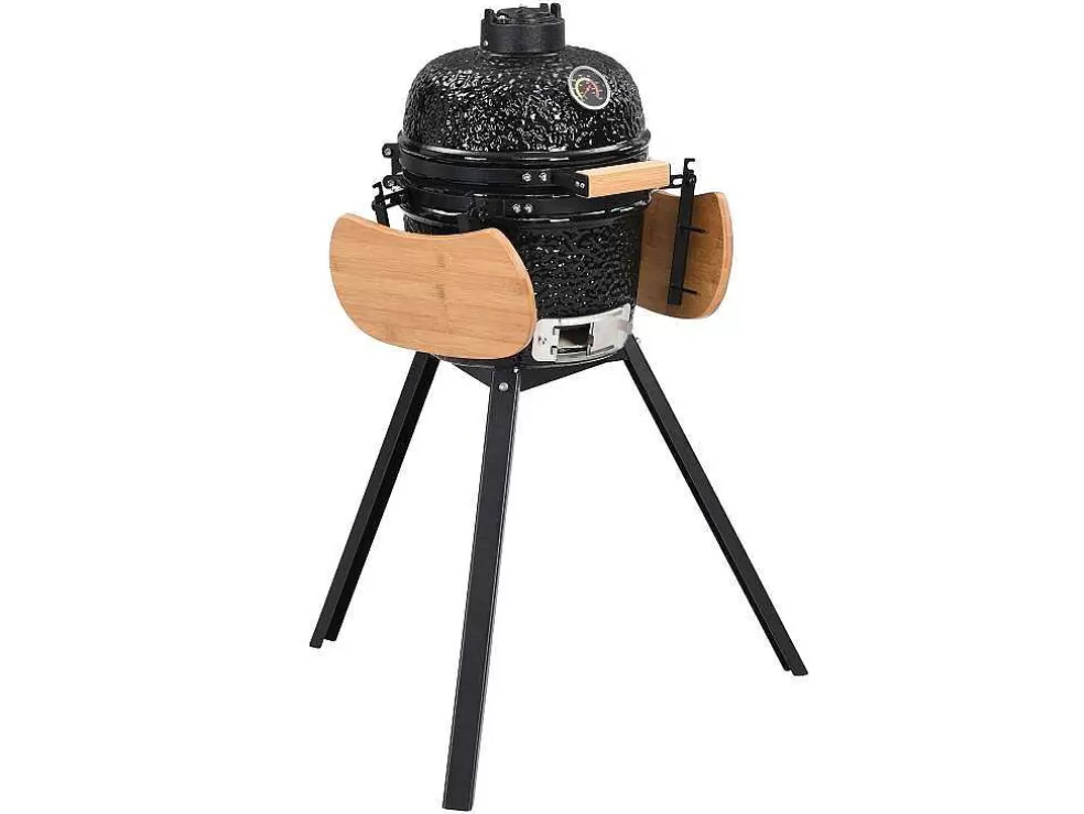 Vente-unique Barbecue Kamado A Carvao Em Ceramica E Bambu 32 X 52 X 94 Cm - Eriko* Barbecue, Braseiro De Jardim, Plancha