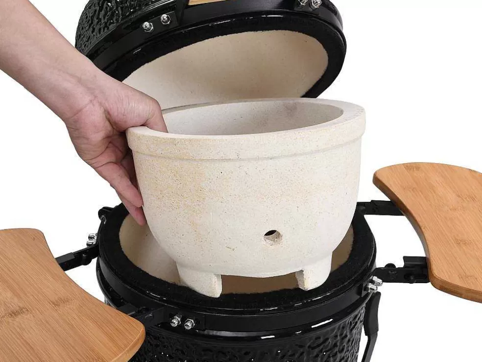 Vente-unique Barbecue Kamado A Carvao Em Ceramica E Bambu 32 X 52 X 94 Cm - Eriko* Barbecue, Braseiro De Jardim, Plancha