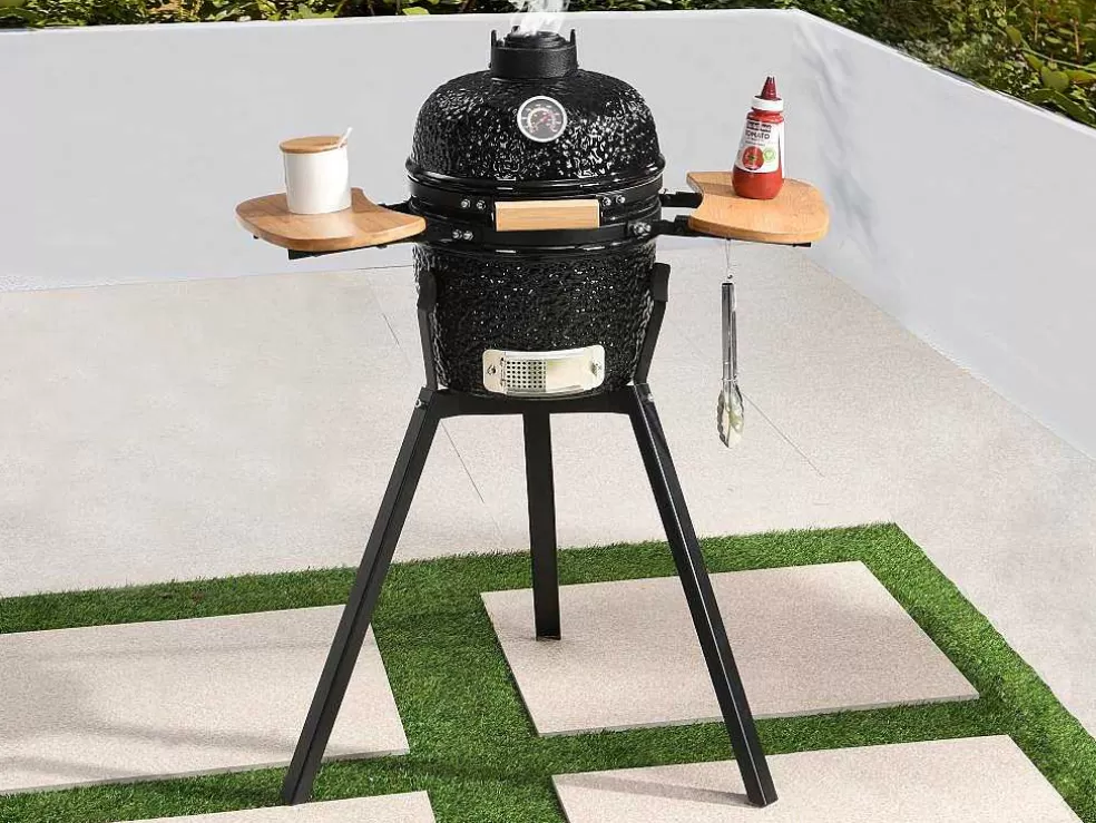 Vente-unique Barbecue Kamado A Carvao Em Ceramica E Bambu 32 X 52 X 94 Cm - Eriko* Barbecue, Braseiro De Jardim, Plancha