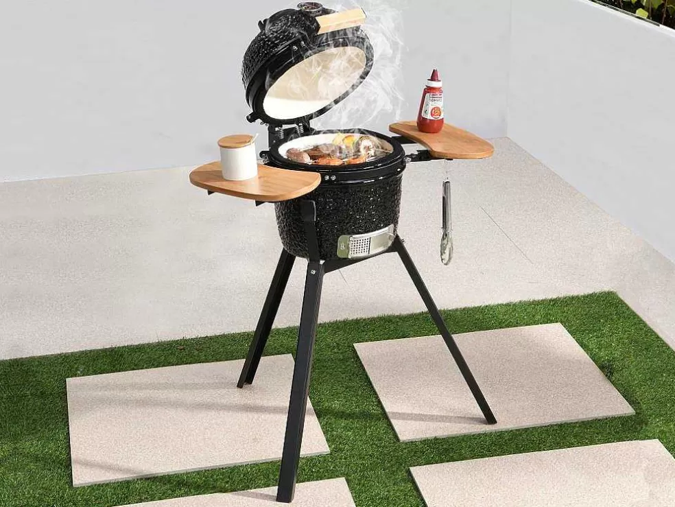 Vente-unique Barbecue Kamado A Carvao Em Ceramica E Bambu 32 X 52 X 94 Cm - Eriko* Barbecue, Braseiro De Jardim, Plancha
