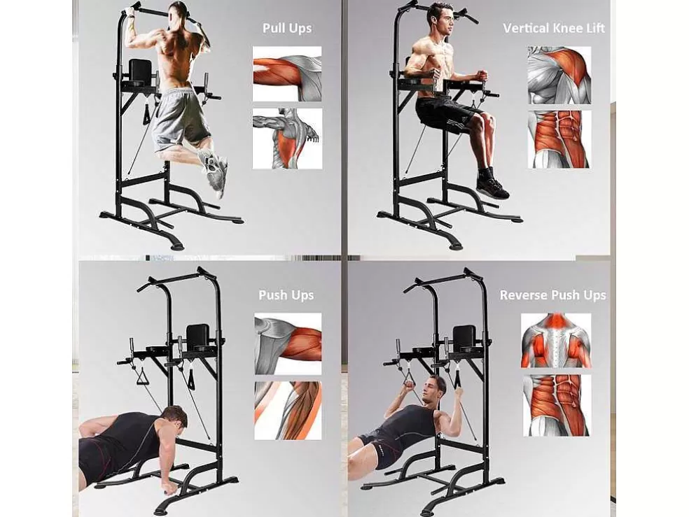 Vente-unique Barra Multifuncoes Power Tower Dip Station Pull Up Bar Com Altura Ajustavel* Fitness