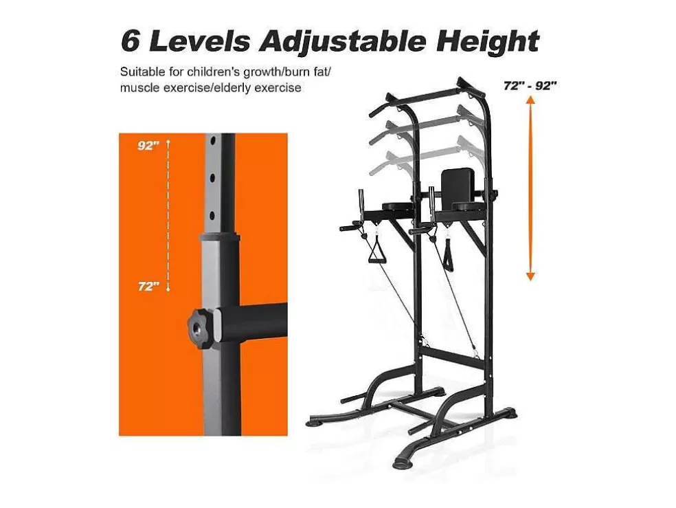 Vente-unique Barra Multifuncoes Power Tower Dip Station Pull Up Bar Com Altura Ajustavel* Fitness