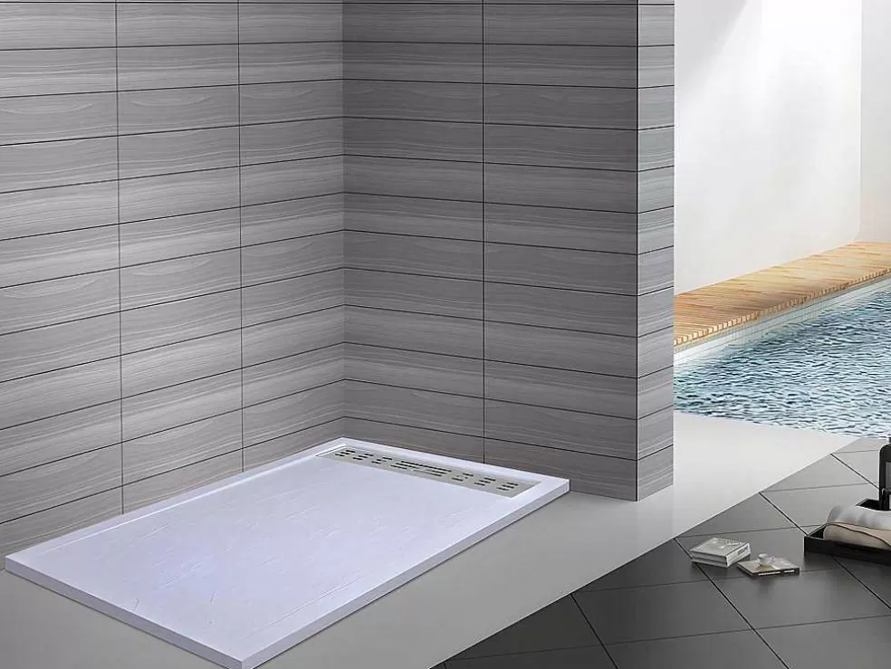 Shower & Design Base De Chuveiro Com Sifao Incluido De 160X80X4 Cm Em Resina Cor Branco - Lyros* Base De Duche