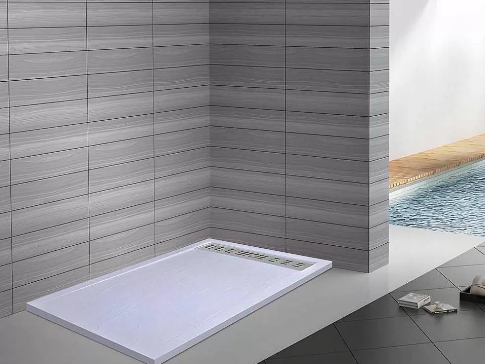 Shower & Design Base De Chuveiro Com Sifao Incluido De 160X90X4 Cm Em Resina Cor Branco - Lyros* Base De Duche