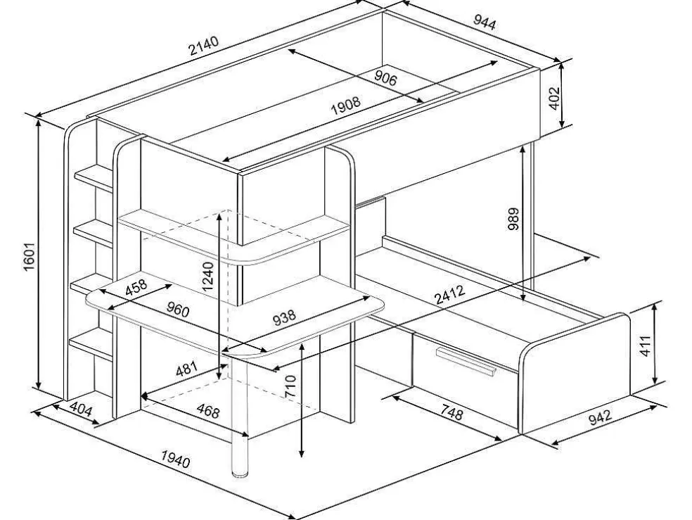 Vente-unique Beliche 2 X 90 X 190 Cm Com Secretária Cinza, Branco E Preto - Samuel* Cama De Criança