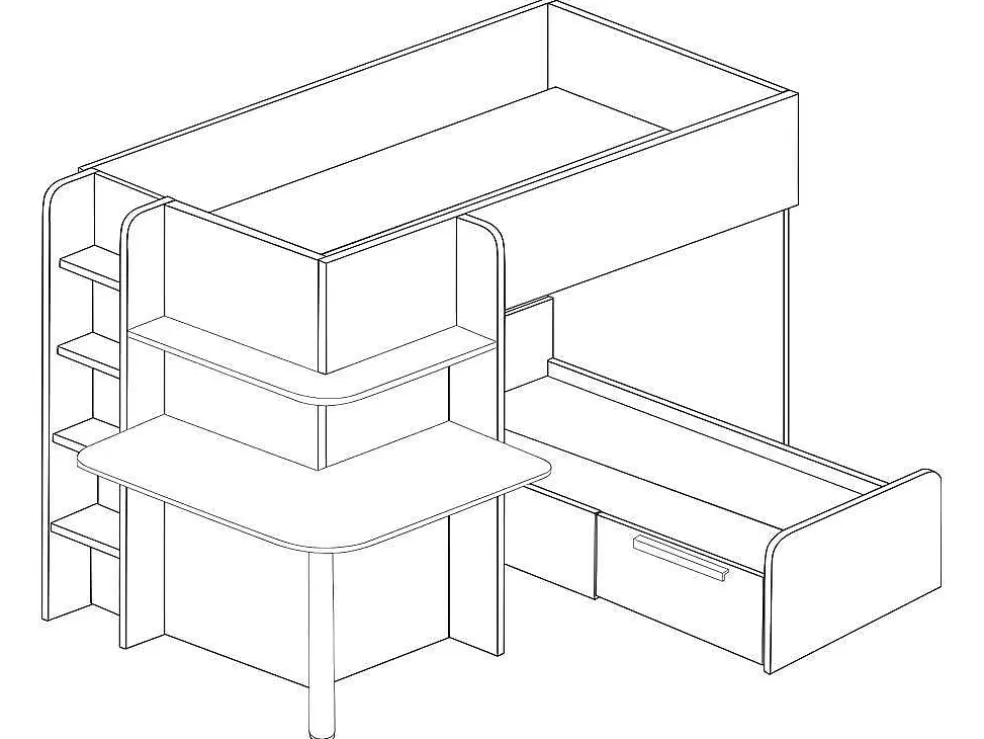 Vente-unique Beliche 2 X 90 X 190 Cm Com Secretária Cinzento, Branco E Preto + Colchão - Samuel* Beliche