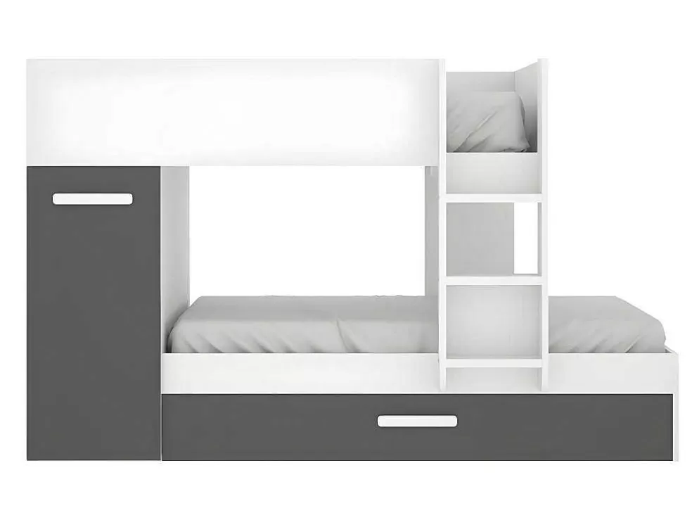 Vente-unique Beliche Com Gaveta Cama Dupla E Com Espacos De Arrumação 3X90X190 Cm Cor Antracite E Branco - Anthony* Beliche