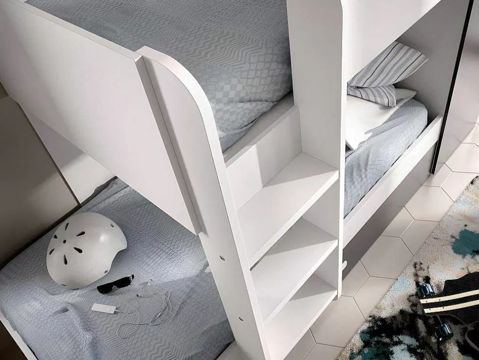 Vente-unique Beliche Com Gaveta Cama Dupla E Com Espacos De Arrumação 3X90X190 Cm Cor Antracite E Branco + Colchões - Anthony* Beliche