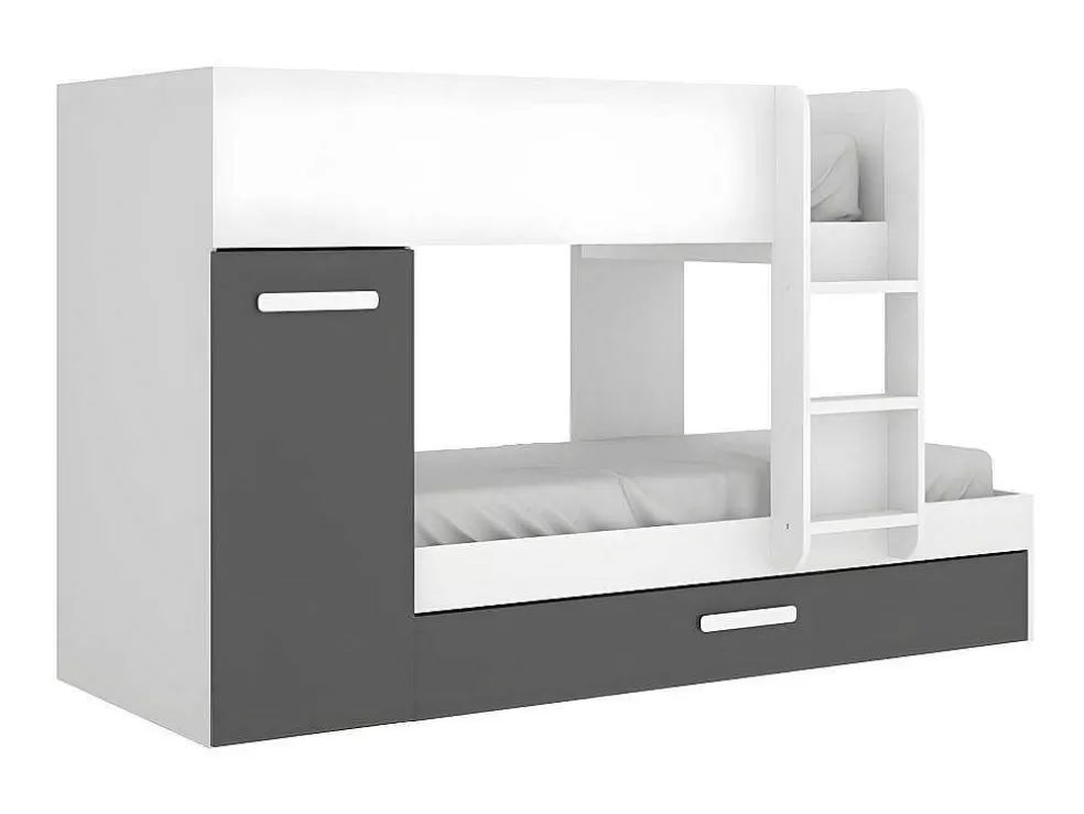 Vente-unique Beliche Com Gaveta Cama Dupla E Com Espacos De Arrumação 3X90X190 Cm Cor Antracite E Branco + Colchões - Anthony* Beliche