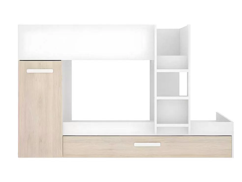 Vente-unique Beliche Com Gaveta Cama Dupla E Com Espacos De Arrumação 3X90X190 Cm Cor Branco E Natural - Anthony* Cama De Criança