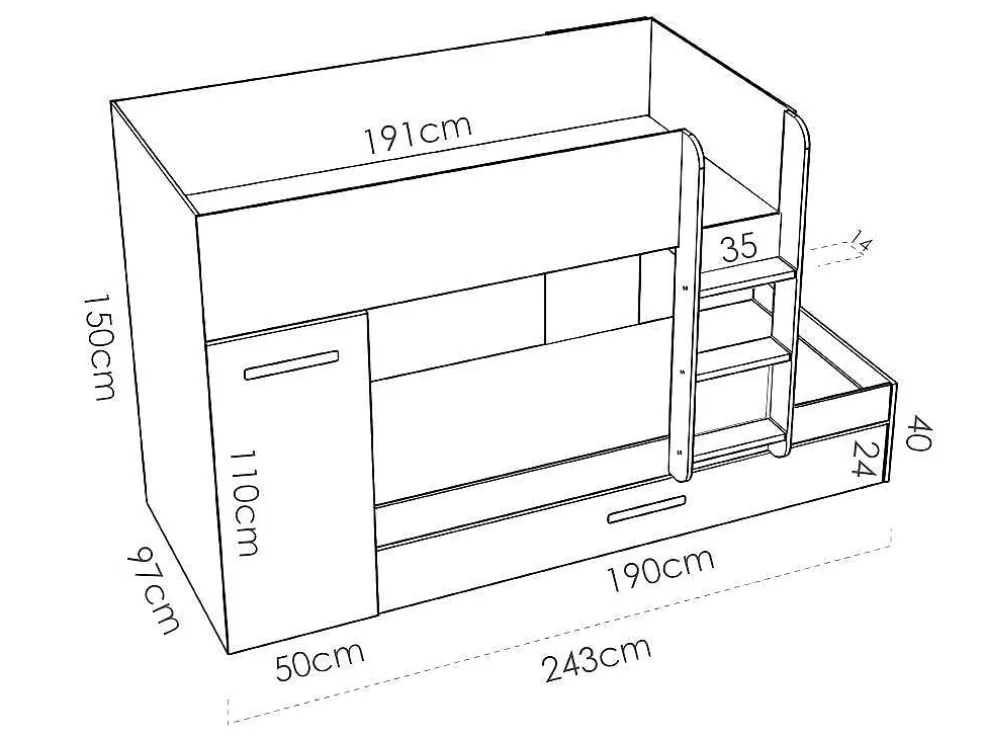 Vente-unique Beliche Com Gaveta Cama Dupla E Com Espacos De Arrumação 3X90X190 Cm Cor Branco, Natural E Rosa + Colchões - Anthony* Beliche