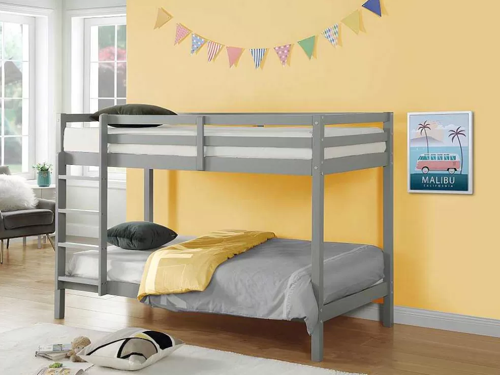 Vente-unique Beliche De 2 X 90 X 190 Cm Em Pinho Macico Cor Cinza - Anicet Ii* Beliche