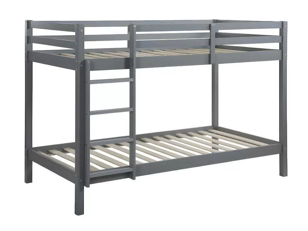 Vente-unique Beliche De 2 X 90 X 190 Cm Em Pinho Macico Cor Cinza + Colchão - Anicet Ii* Beliche