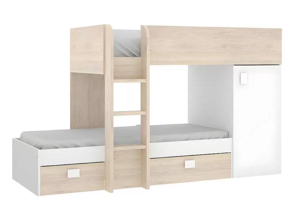 Vente-unique Beliche Reversivel De 2 X 90 X 190 Cm Com Espacos De Arrumação Integrados Cor Carvalho E Branco - Ricardo* Cama De Criança