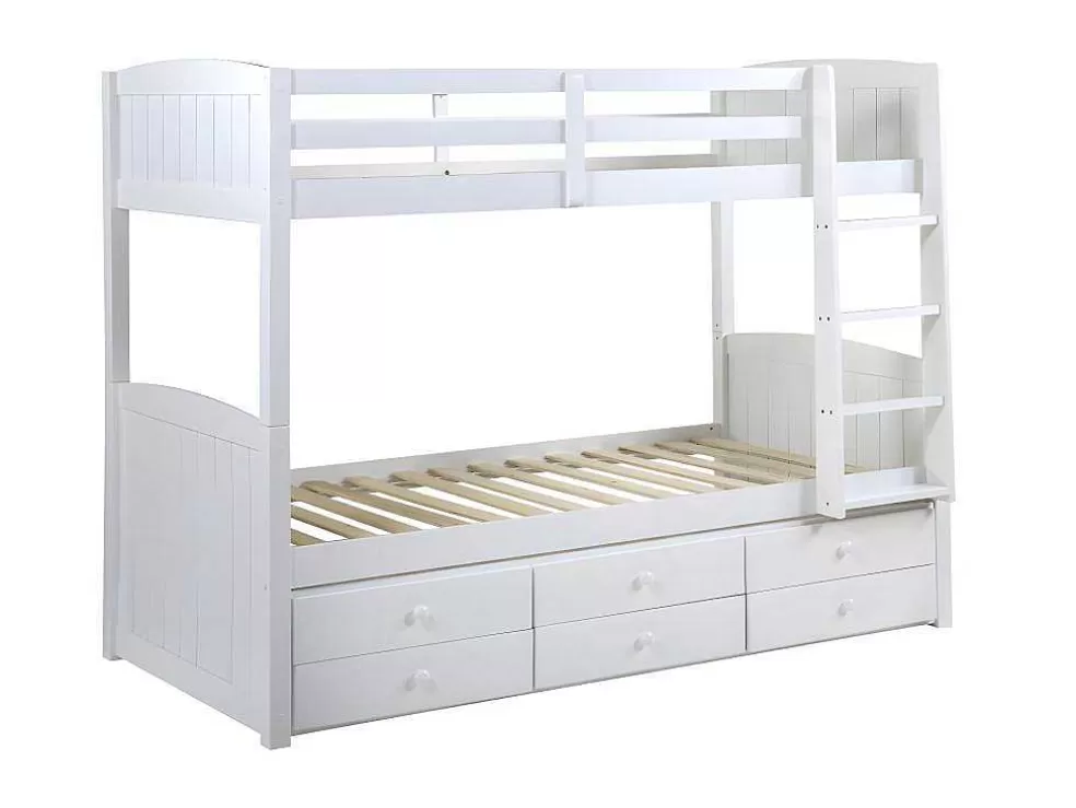 Vente-unique Beliche Separavel De 2 X 90 X 190 Cm Com Espacos De Arrumação Em Pinho Branco + Colchão - Anchise Ii* Beliche