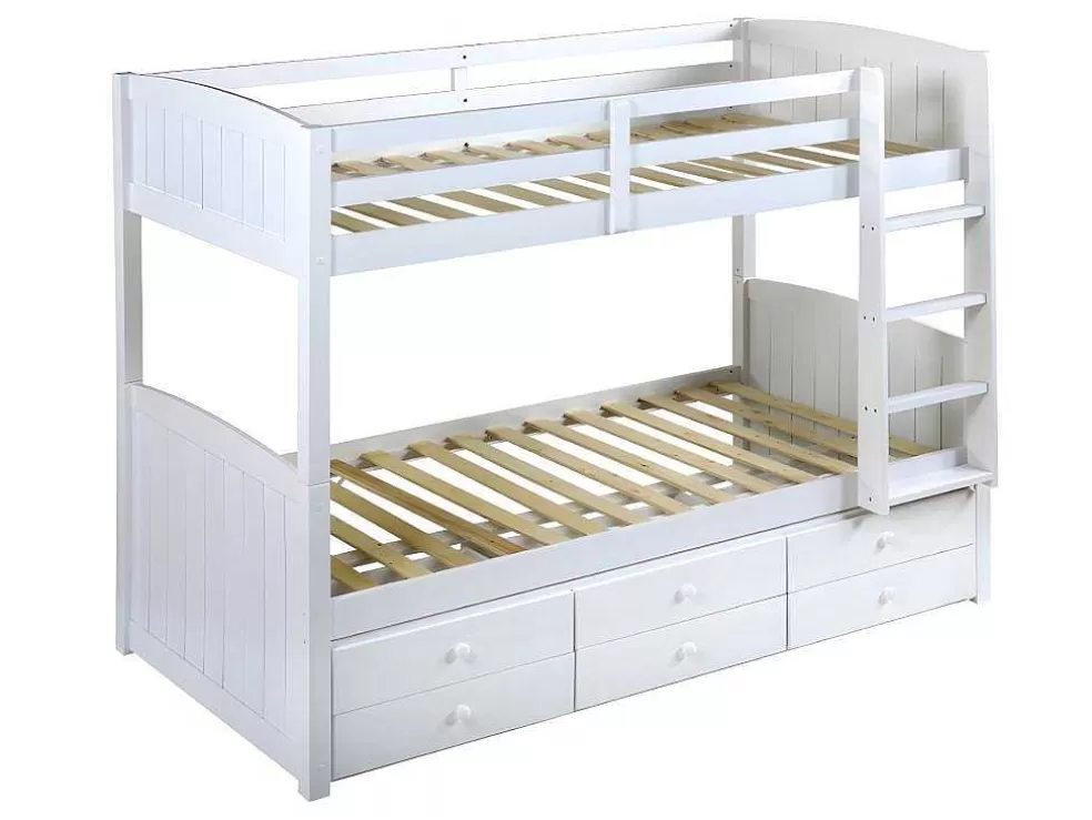 Vente-unique Beliche Separavel De 2 X 90 X 190 Cm Com Espacos De Arrumação Em Pinho Branco + Colchão - Anchise Ii* Beliche
