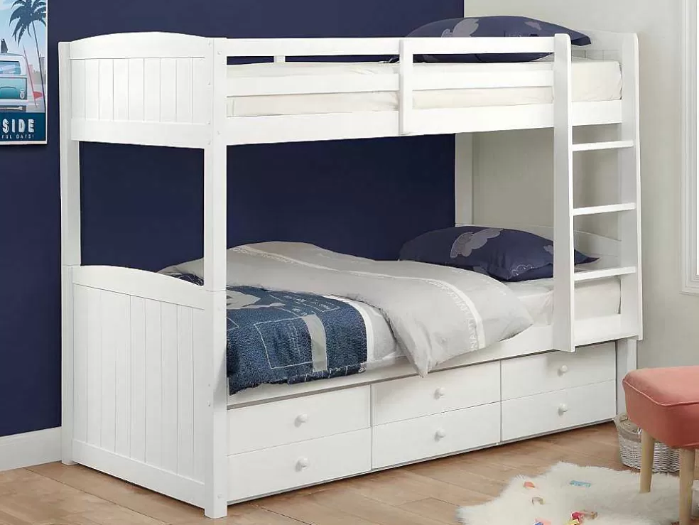 Vente-unique Beliche Separavel De 2 X 90 X 190 Cm Com Espacos De Arrumação Em Pinho Branco + Colchão - Anchise Ii* Beliche