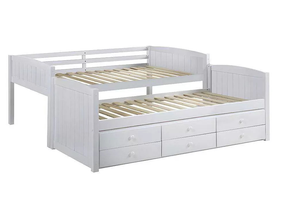 Vente-unique Beliche Separavel De 2 X 90 X 190 Cm Com Espacos De Arrumação Em Pinho Branco + Colchão - Anchise Ii* Beliche