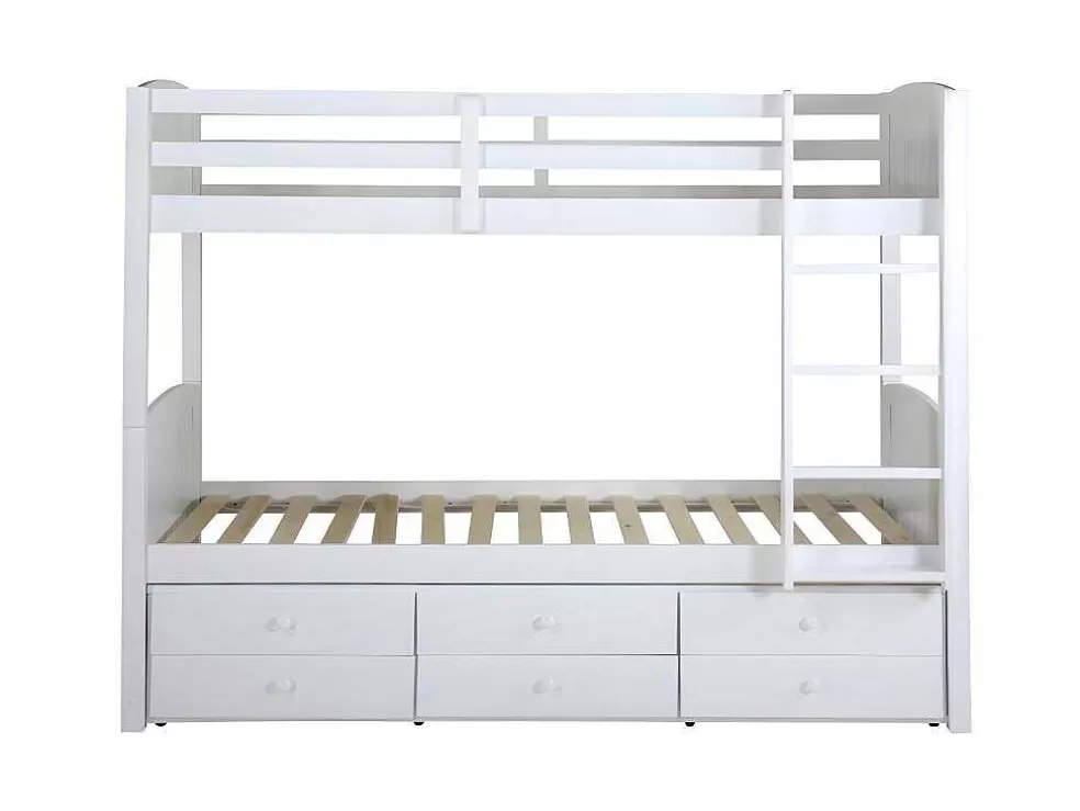 Vente-unique Beliche Separavel De 2 X 90 X 190 Cm Com Espacos De Arrumação Em Pinho Branco + Colchão - Anchise Ii* Beliche