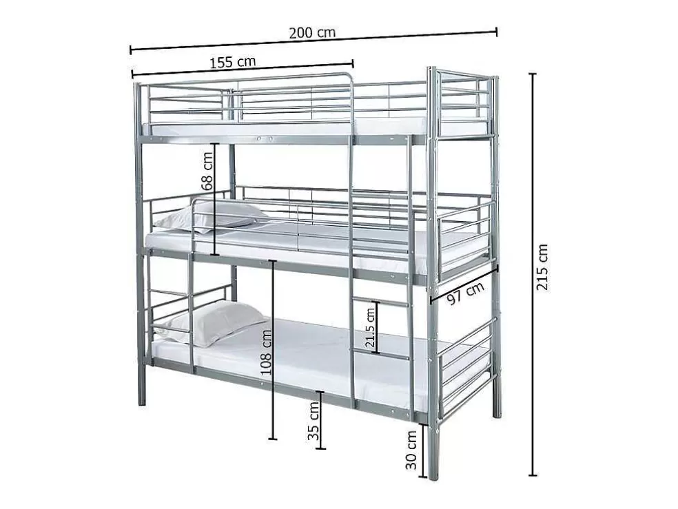 Saldosystocks Beliche Triplo Com Estrutura Metalica Cinza, 215X200X97Cm* Cama De Adulto