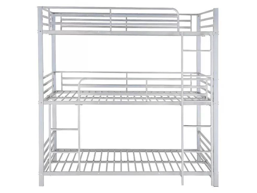 Vente-unique Beliche Triplo De 3 X 90 X 190 Cm Em Metal Cor Prateado - Elouan Iii* Cama De Criança