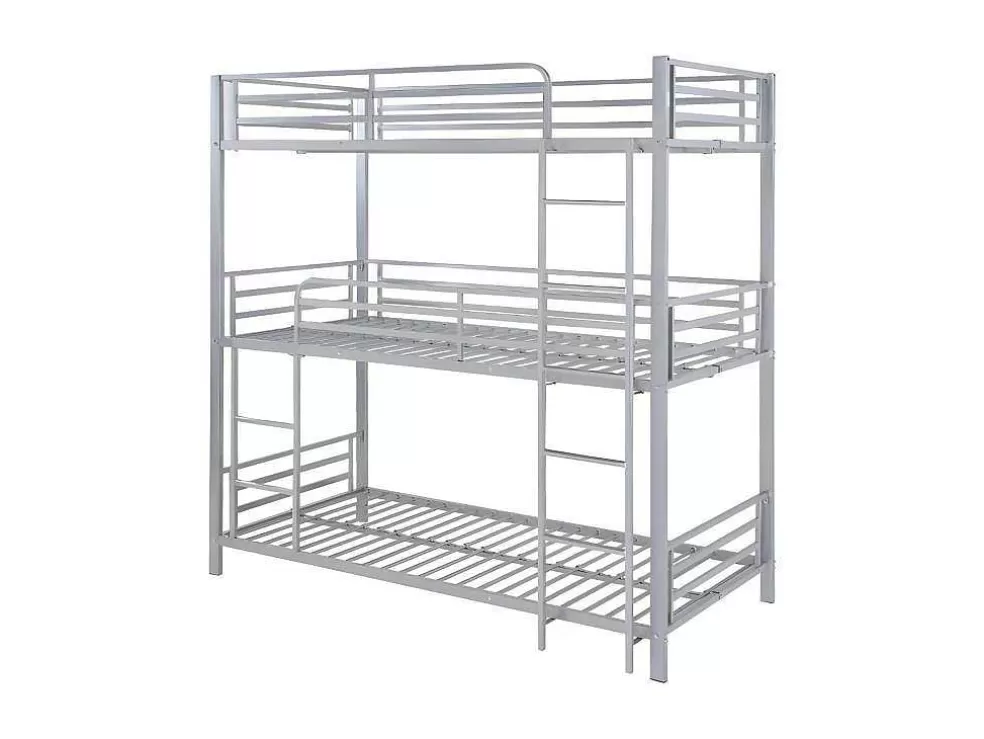 Vente-unique Beliche Triplo De 3 X 90 X 190 Cm Em Metal Cor Prateado - Elouan Iii* Cama De Criança