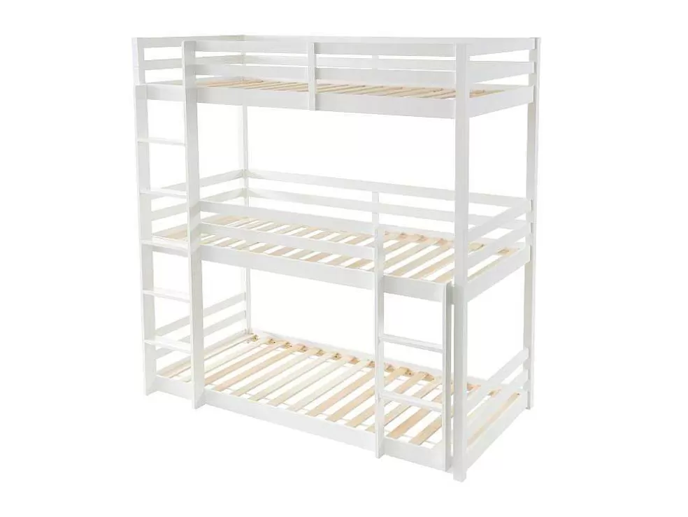 Vente-unique Beliche Triplo De 3 X 90 X 200 Cm Em Pinho Cor Branco - Vagar* Cama De Criança