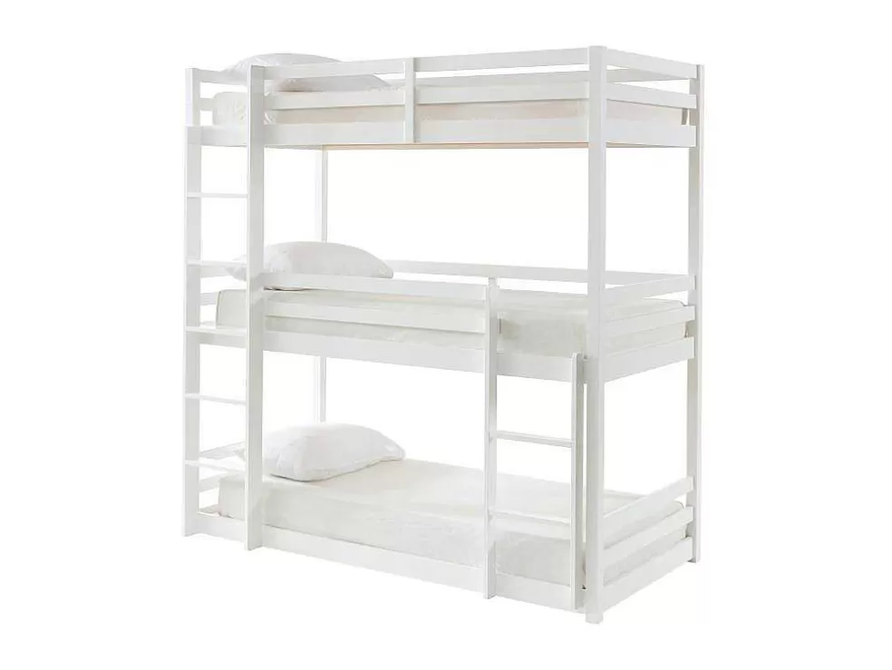 Vente-unique Beliche Triplo De 3 X 90 X 200 Cm Em Pinho Cor Branco - Vagar* Cama De Criança