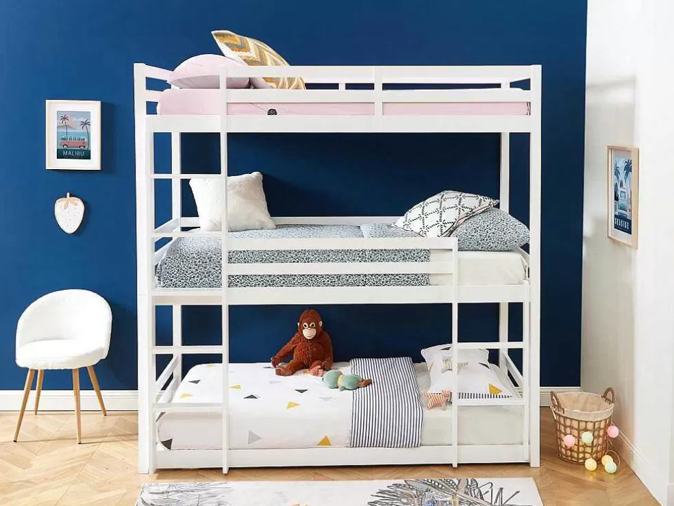 Vente-unique Beliche Triplo De 3 X 90 X 200 Cm Em Pinho Cor Branco - Vagar* Cama De Criança