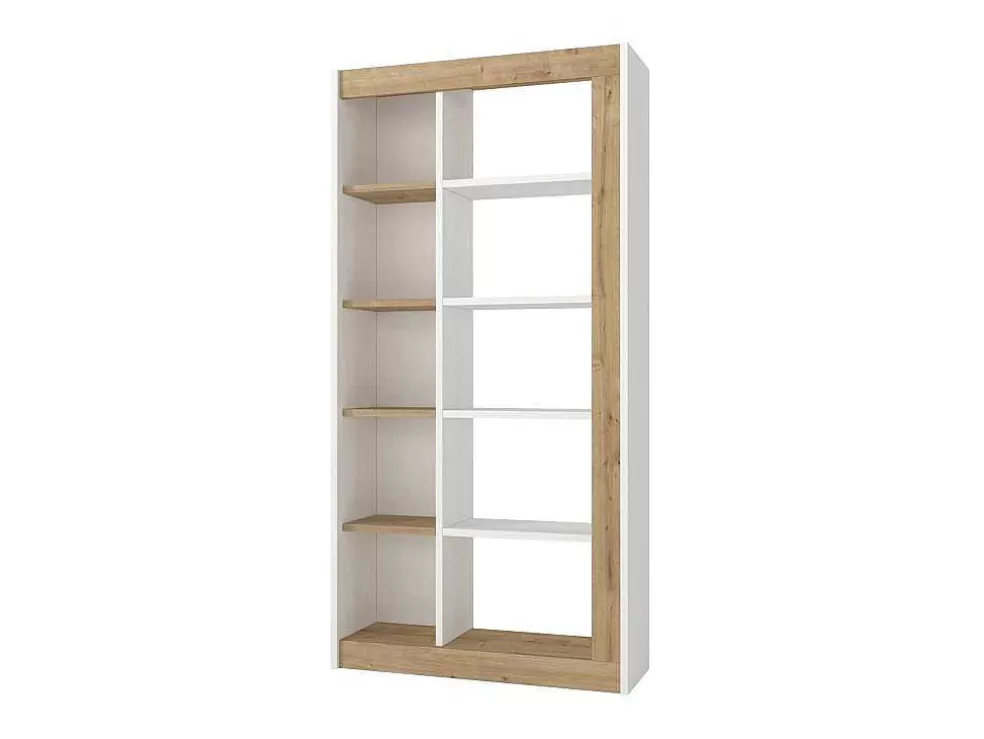 Vente-unique Biblioteca Com 10 Nichos Natural Claro E Branco - Silomai* Biblioteca, Vitrina, Estante