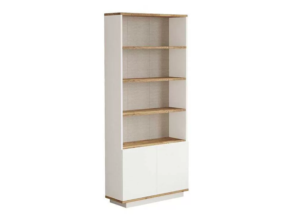 Vente-unique Biblioteca Com 2 Portas E 4 Nichos Natural Claro E Branco - Lotula* Biblioteca, Vitrina, Estante