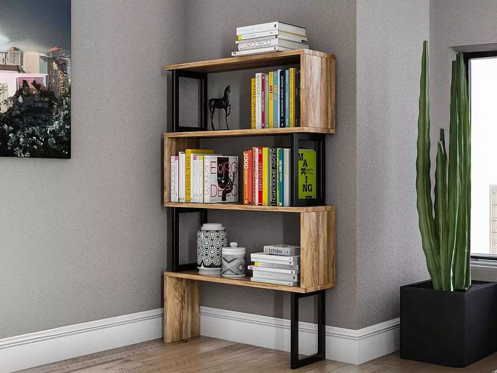 Vente-unique Biblioteca Com 3 Prateleiras Em Metal Natural Claro E Preto - Roveni* Biblioteca, Vitrina, Estante
