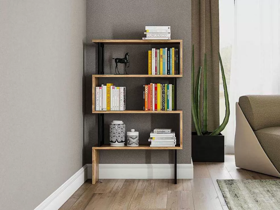 Vente-unique Biblioteca Com 3 Prateleiras Em Metal Natural Claro E Preto - Roveni* Biblioteca, Vitrina, Estante