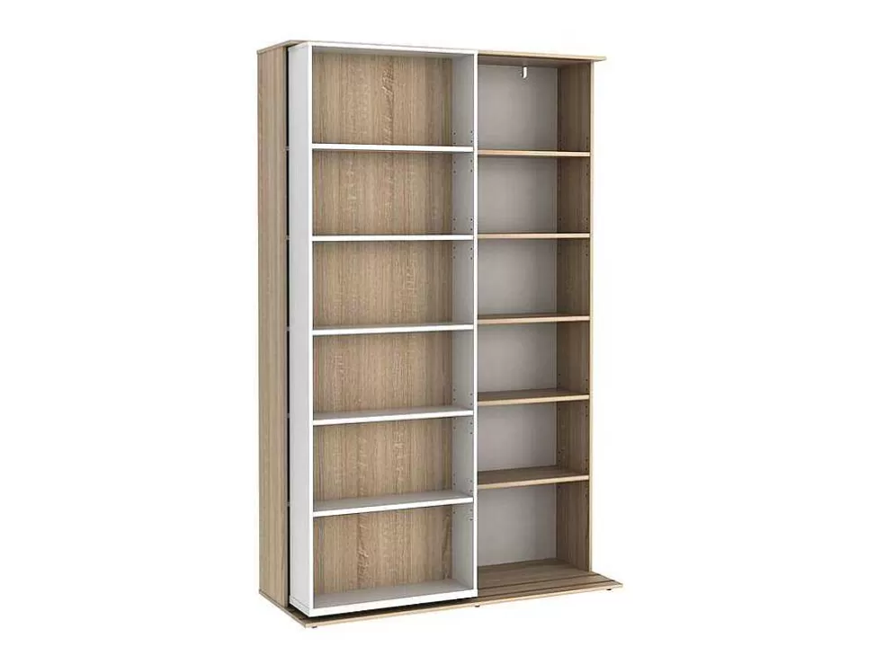 Vente-unique Biblioteca De Correr Com 18 Nichos Cor Branco E Carvalho - Prali* Biblioteca, Vitrina, Estante