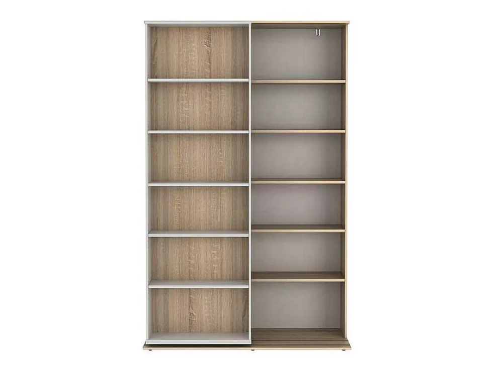 Vente-unique Biblioteca De Correr Com 18 Nichos Cor Branco E Carvalho - Prali* Biblioteca, Vitrina, Estante