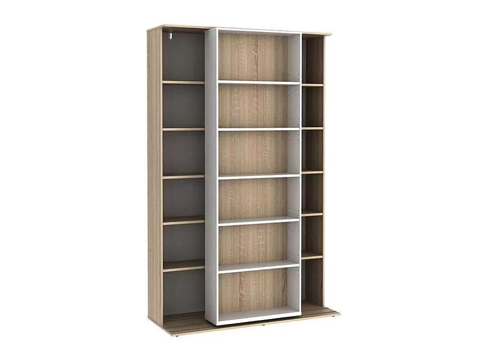 Vente-unique Biblioteca De Correr Com 18 Nichos Cor Branco E Carvalho - Prali* Biblioteca, Vitrina, Estante
