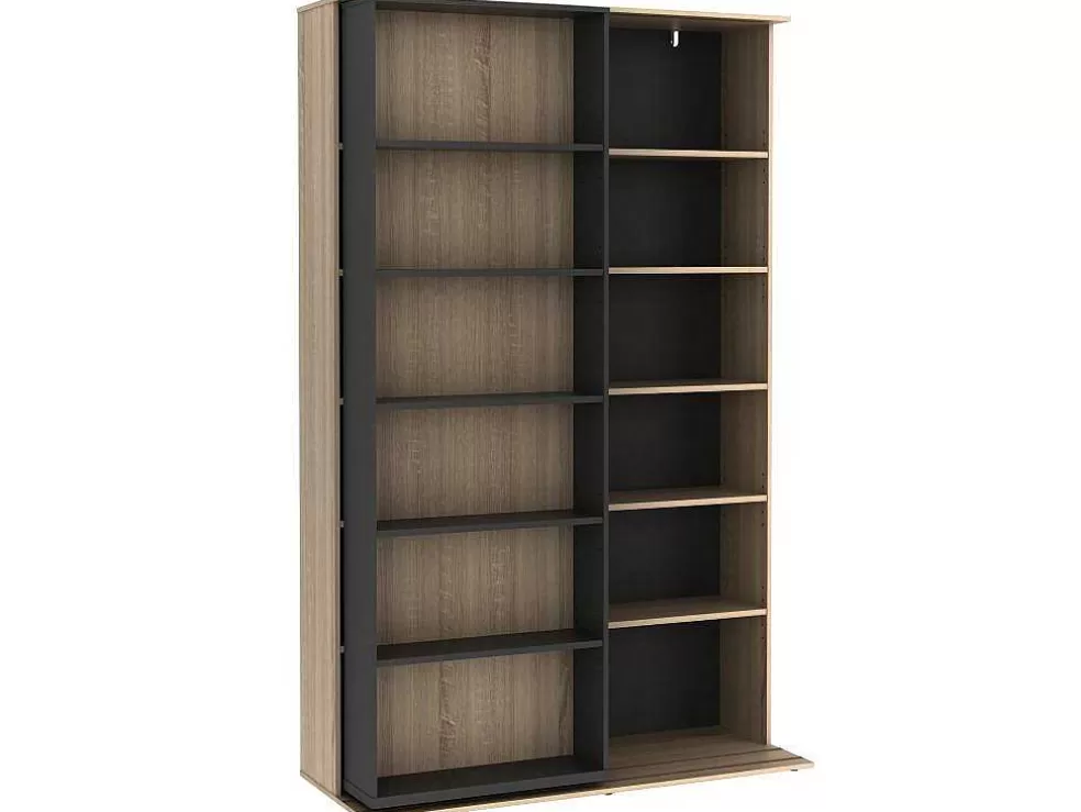 Vente-unique Biblioteca De Correr Com 18 Nichos Natural E Antracite - Prali* Biblioteca, Vitrina, Estante