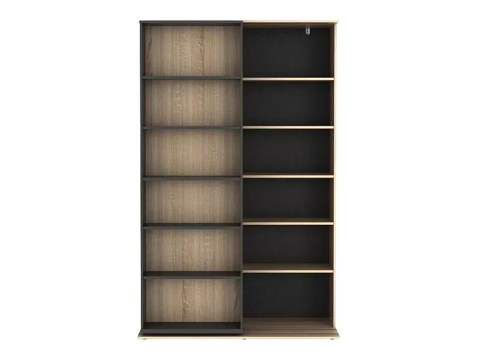 Vente-unique Biblioteca De Correr Com 18 Nichos Natural E Antracite - Prali* Biblioteca, Vitrina, Estante
