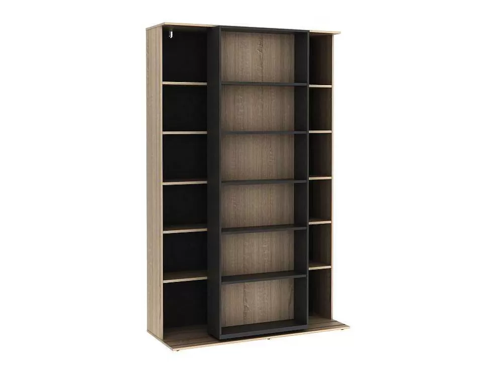 Vente-unique Biblioteca De Correr Com 18 Nichos Natural E Antracite - Prali* Biblioteca, Vitrina, Estante