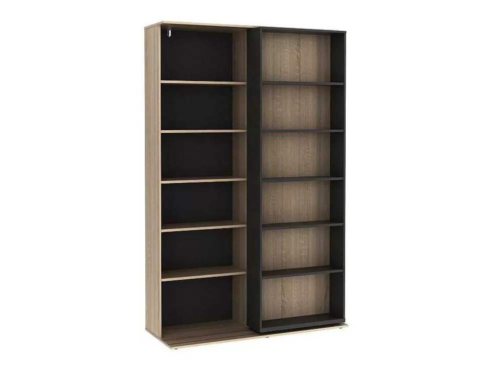 Vente-unique Biblioteca De Correr Com 18 Nichos Natural E Antracite - Prali* Biblioteca, Vitrina, Estante