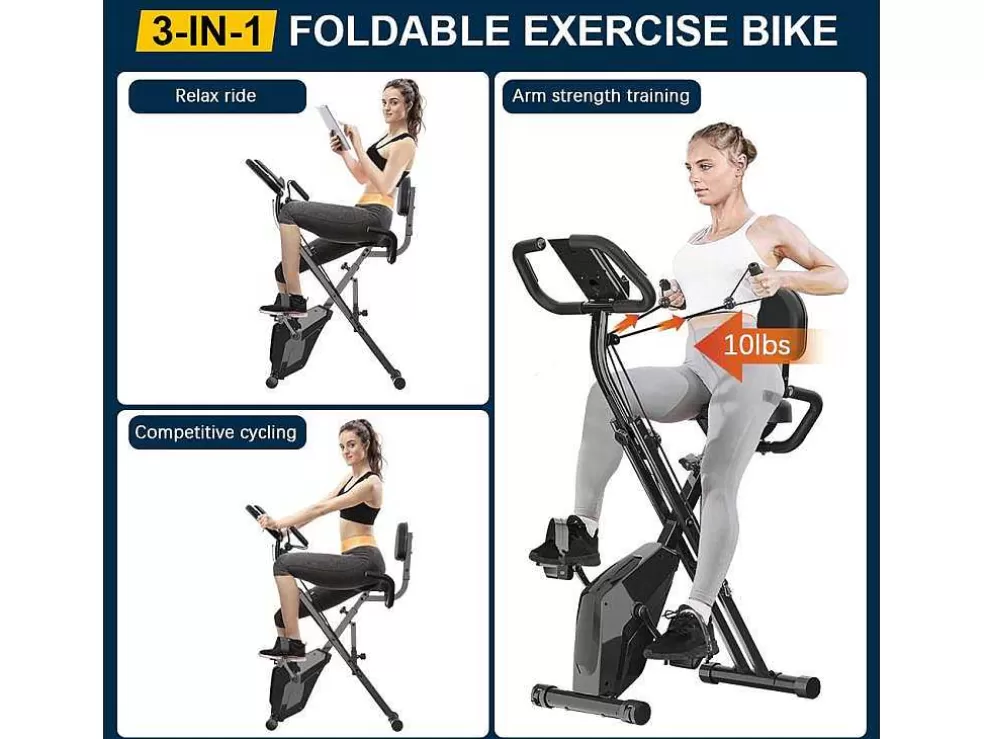 Vente-unique Bicicleta De Exercicio Dobravel 3 Em 1, Bicicleta De Fitness Reclinada Magnetica X-Bike Com Resistencia Ajustavel De 8 Niveis Para Treino De Ginasio Em Casa* Fitness