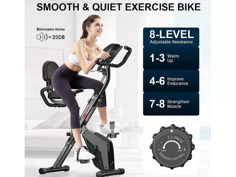 Vente-unique Bicicleta De Exercicio Dobravel 3 Em 1, Bicicleta De Fitness Reclinada Magnetica X-Bike Com Resistencia Ajustavel De 8 Niveis Para Treino De Ginasio Em Casa* Fitness