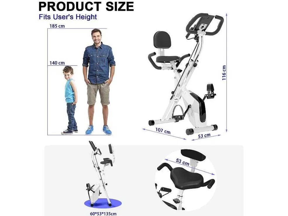 Vente-unique Bicicleta De Exercicio Dobravel 3 Em 1, Bicicleta De Fitness Reclinada Magnetica X-Bike Com Resistencia Ajustavel De 8 Niveis Para Treino De Ginasio Em Casa* Fitness