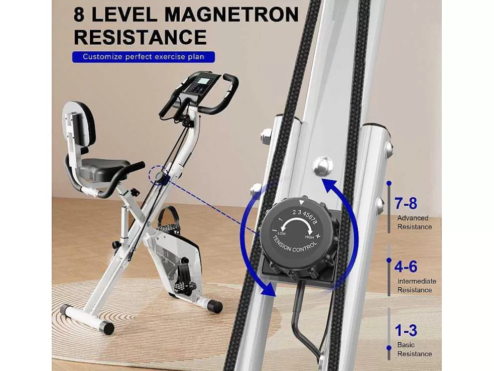 Vente-unique Bicicleta De Exercicio Dobravel 3 Em 1, Bicicleta De Fitness Reclinada Magnetica X-Bike Com Resistencia Ajustavel De 8 Niveis Para Treino De Ginasio Em Casa* Fitness