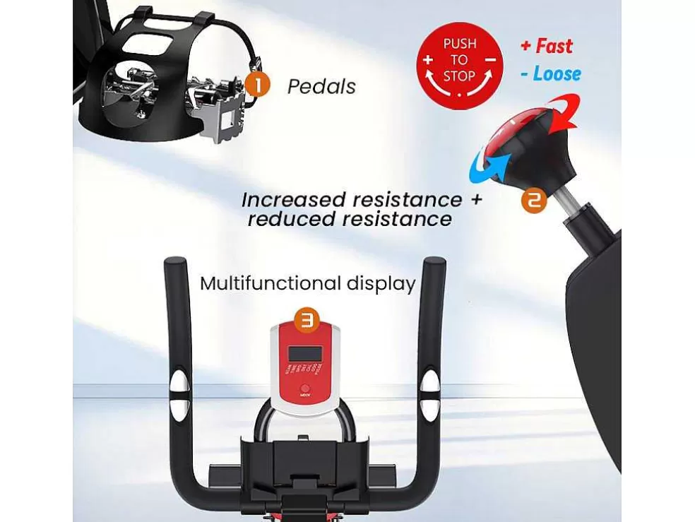 Vente-unique Bicicleta De Spinning Com Assento E Guiador Ajustaveis, Bicicleta De Exercicio Com Resistencia Ajustavel E Ecra Lcd* Fitness