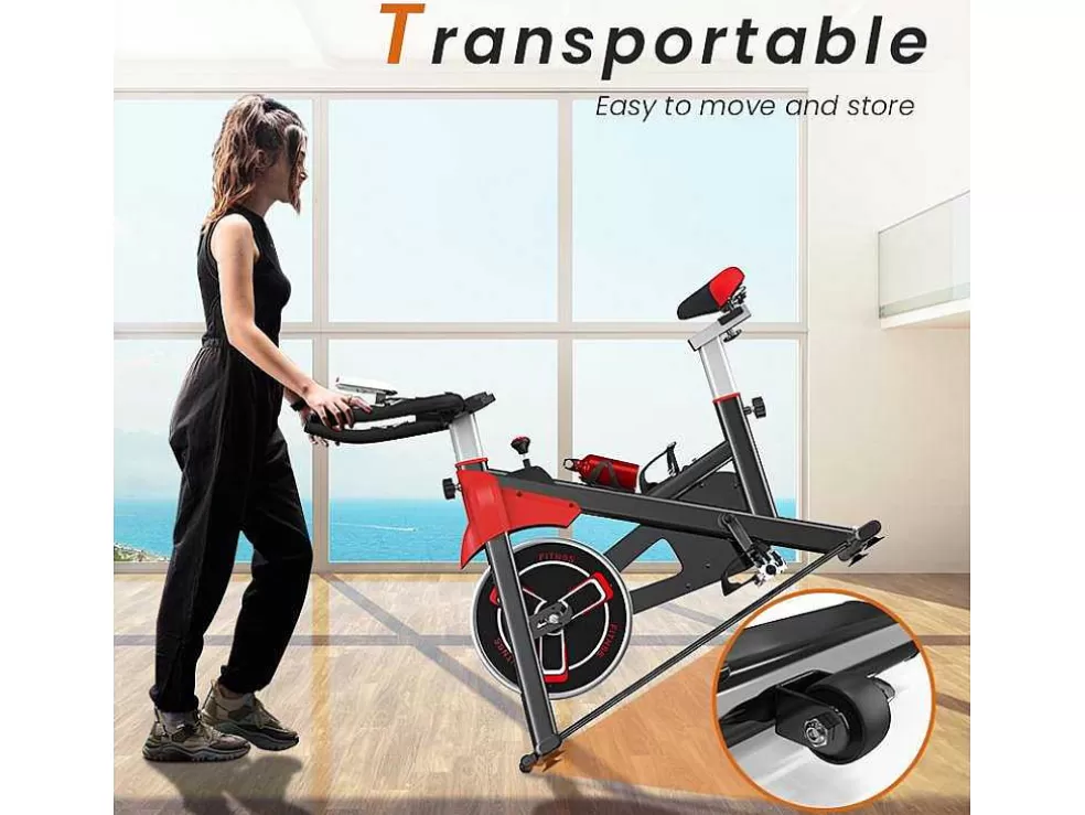 Vente-unique Bicicleta De Spinning Com Assento E Guiador Ajustaveis, Bicicleta De Exercicio Com Resistencia Ajustavel E Ecra Lcd* Fitness