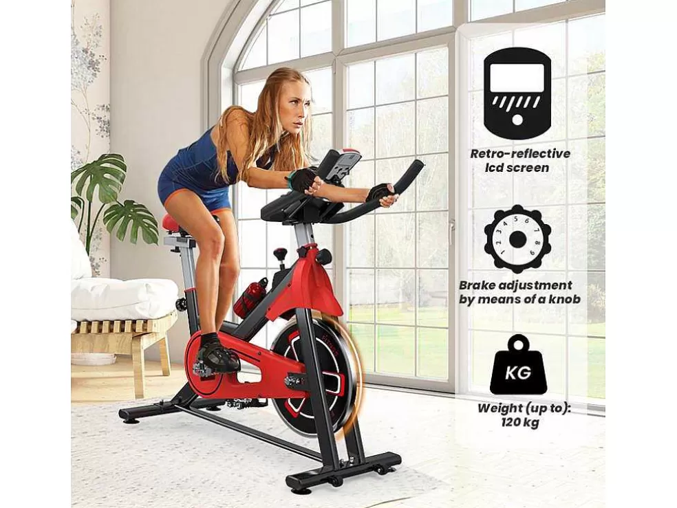Vente-unique Bicicleta De Spinning Com Assento E Guiador Ajustaveis, Bicicleta De Exercicio Com Resistencia Ajustavel E Ecra Lcd* Fitness
