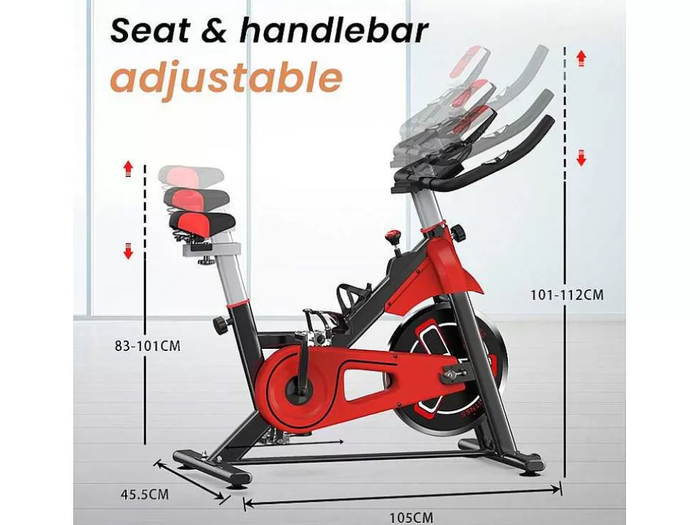Vente-unique Bicicleta De Spinning Com Assento E Guiador Ajustaveis, Bicicleta De Exercicio Com Resistencia Ajustavel E Ecra Lcd* Fitness