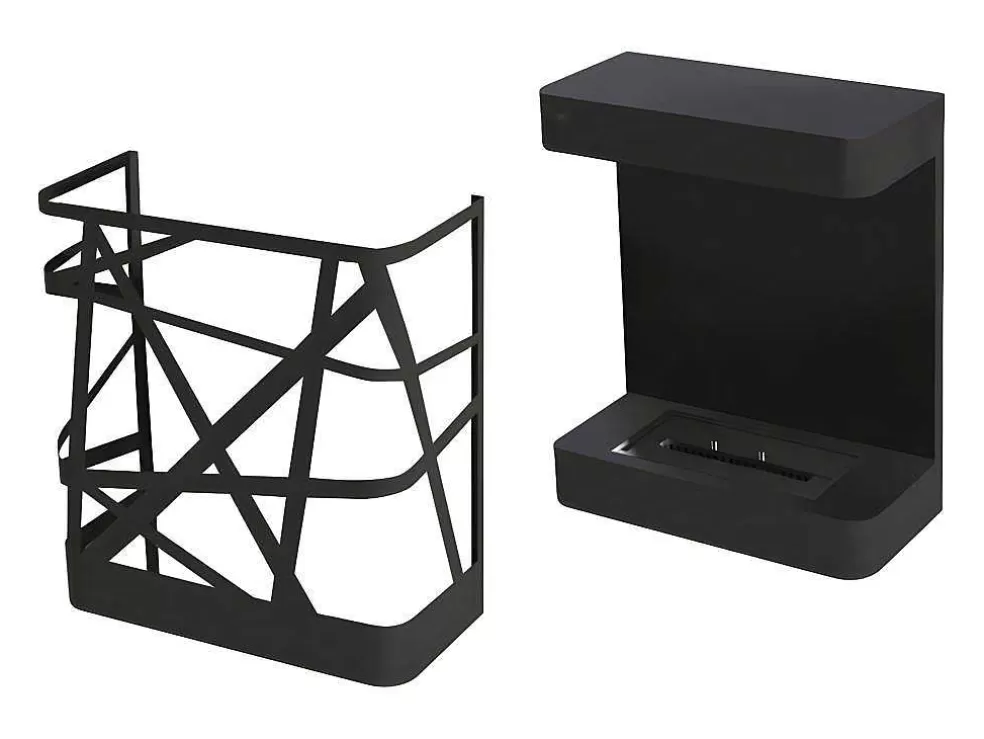 Purline Biolareira Em A?O Inox Preto Montada Na Parede Com Design Exclusivo E Moderno* Lareira Elétrica